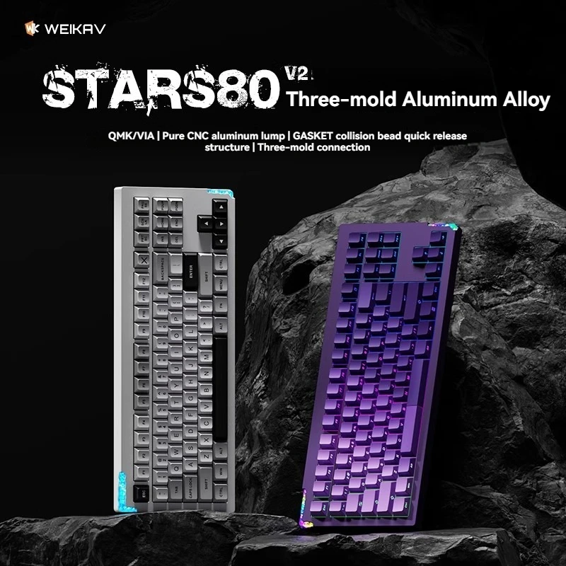 

WEIKAV STARS80 V2 Aluminum Mechanical Keyboard Kit Tri-Mode GASKET Bumper Quick-Release Structure Game Peripheral QMK/VIA Kit