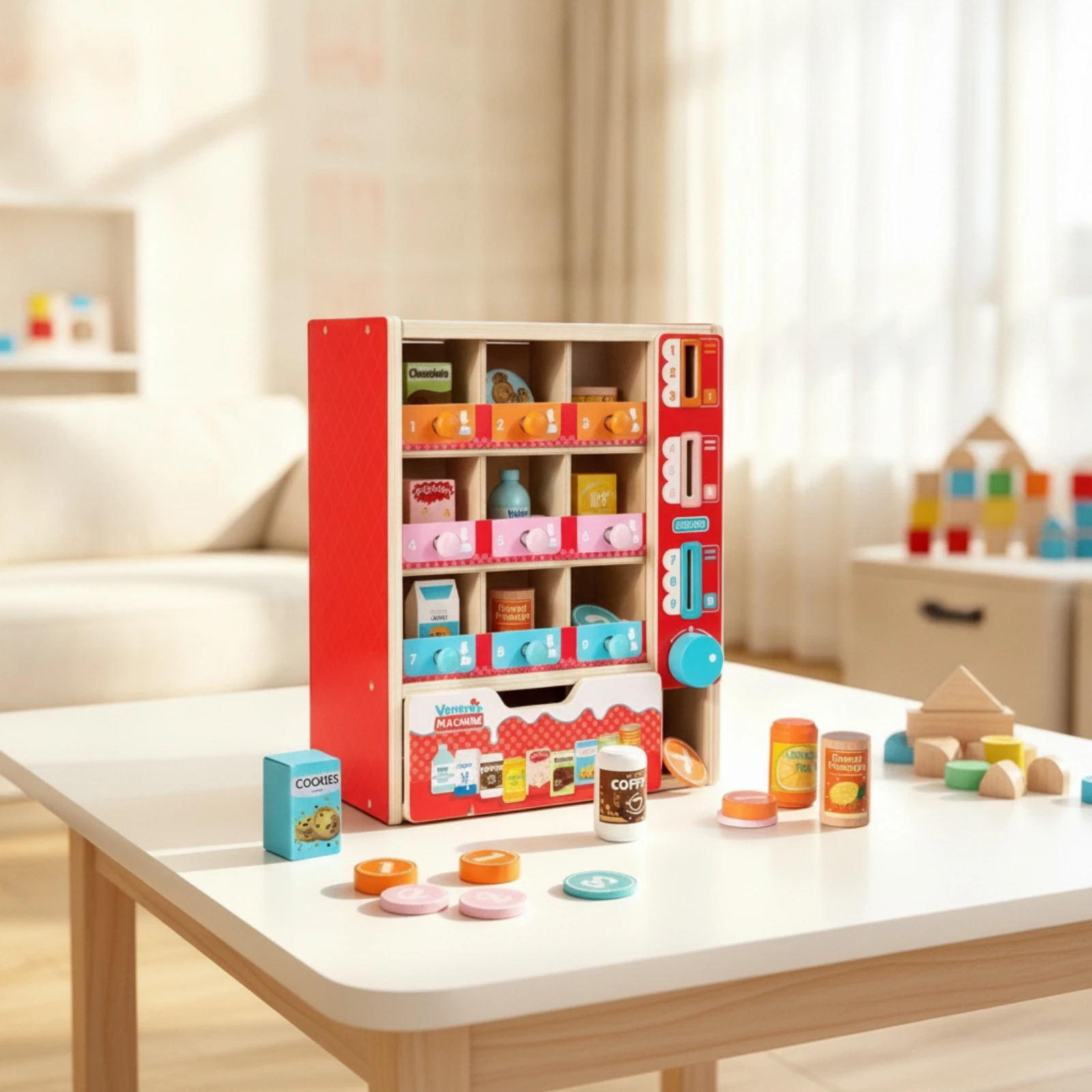 Wooden Vending Machine Toy Realistic Wooden Vending Machine Pretend Play Set Screen-without Screens Play Food Set Compact