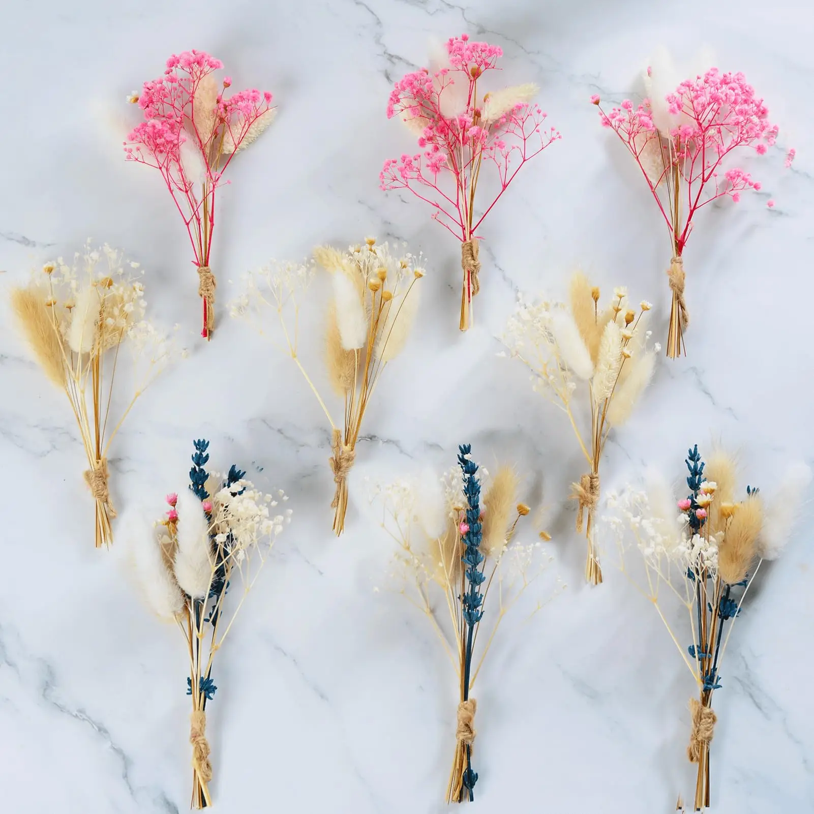 

9pcs Mini Dried Flower Bouquet - Natural Pampas Bunny Grass Baby Breath,Lavender for Boho Wedding,Bridesmaid Gifts,DIY Crafts