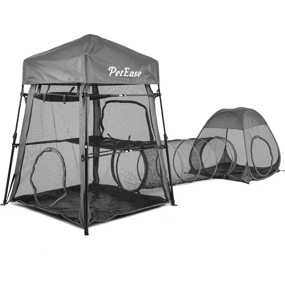 

Cat Enclosures, 3-in-1 Cat Tower Tent with Tunnel/Pop Up Cube,Climbing Cage Outdoor Catio Portable Playpen Play Tents for Cats K