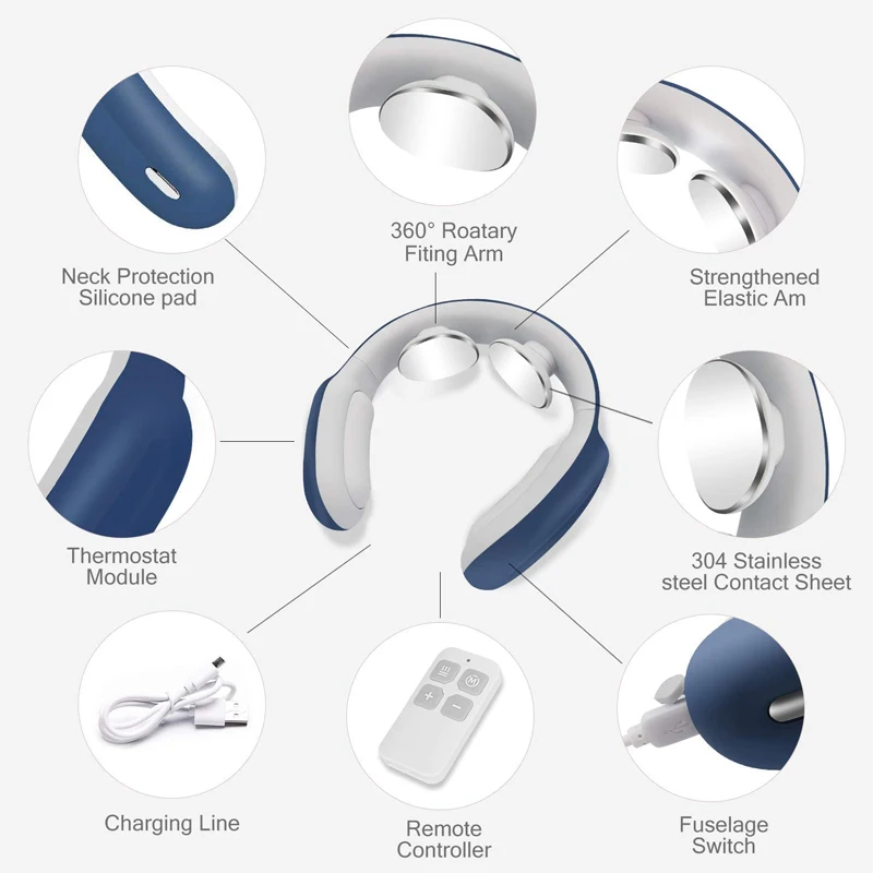 

Умный массажер для шеи с подогревом, беспроводной, 3 режима, 15 уровней, электрический импульсный массажер для расслабления мышц, перезаряжаемый