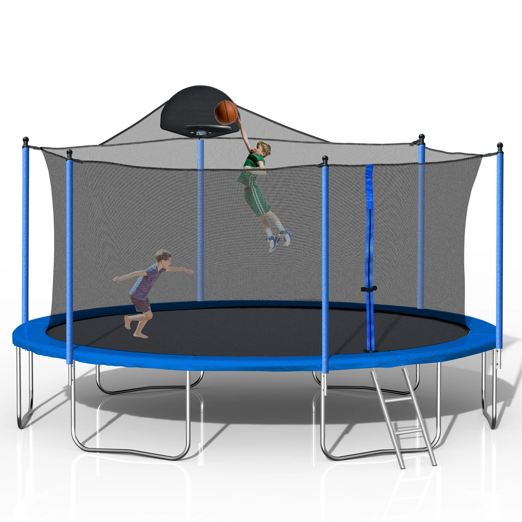 Großes 14FT TRAMPOLIN MIT TRAMPOLINPLATTE+METALL (BLAU) TRAMPOLIN für drinnen und draußen