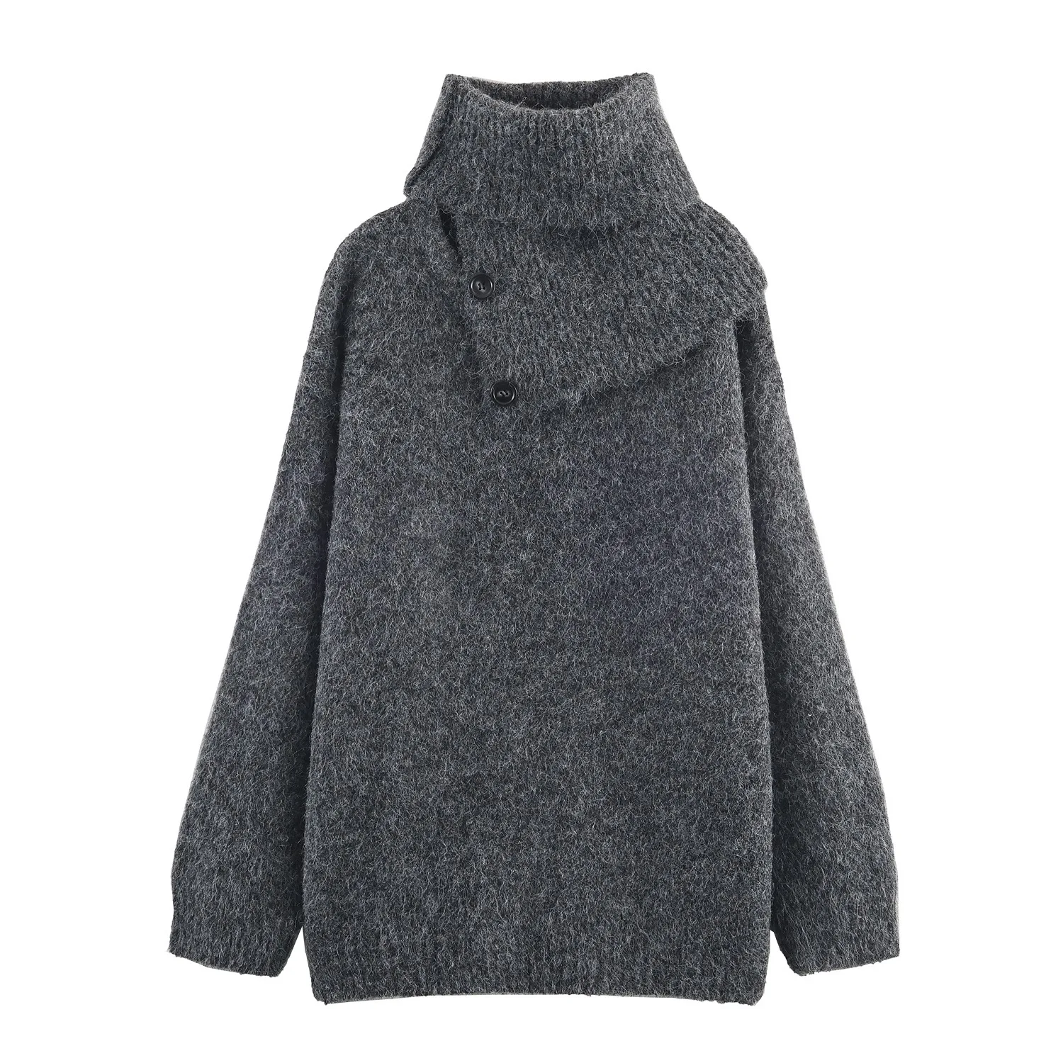 

Толстый свитер с высоким воротником в корейском стиле для женщин, осенне-зимний свободный дизайн, пуловер, шарф, вязаный топ