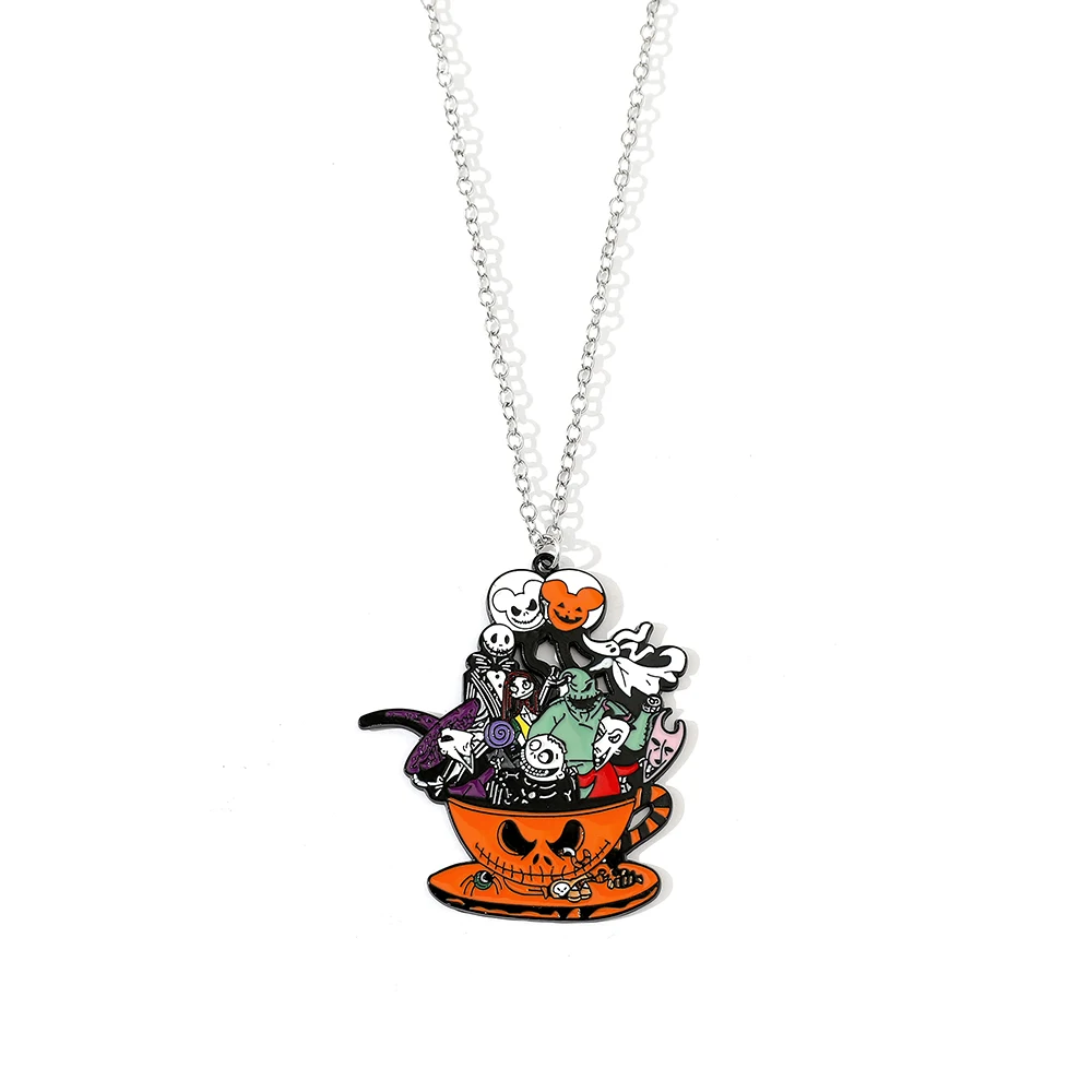 Disney The Nightmare Before Christmas Necklace Anime Cartoon Jack Skellington Sally Pendant Necklace Halloween Accessories Gift