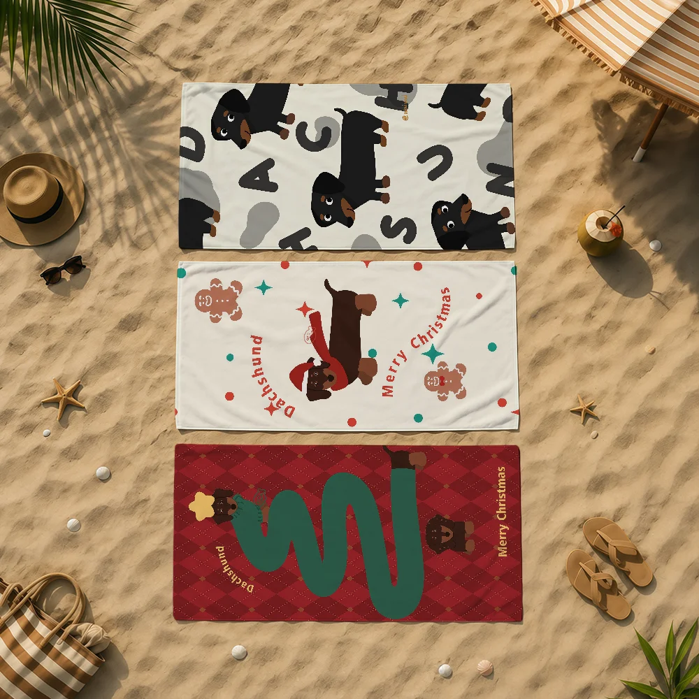 Cute Cartoon Dachshund Puppy Art Dog Towel Beach Bath Quick-Drying Lightweight Portable Sauna Camping Swim Pool Travel