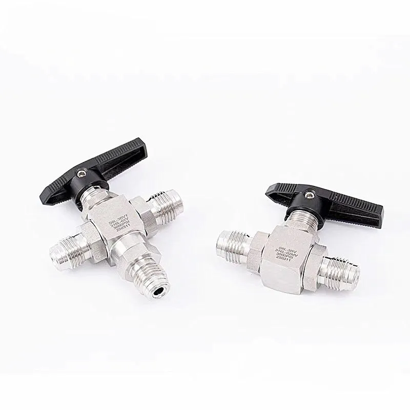 316L Stainless Steel VCR 1/4 3/8 1/2 Three-Way Ball Valve Outer Thread High Pressure 3000 PSI Reversing Valve Fixed Structure