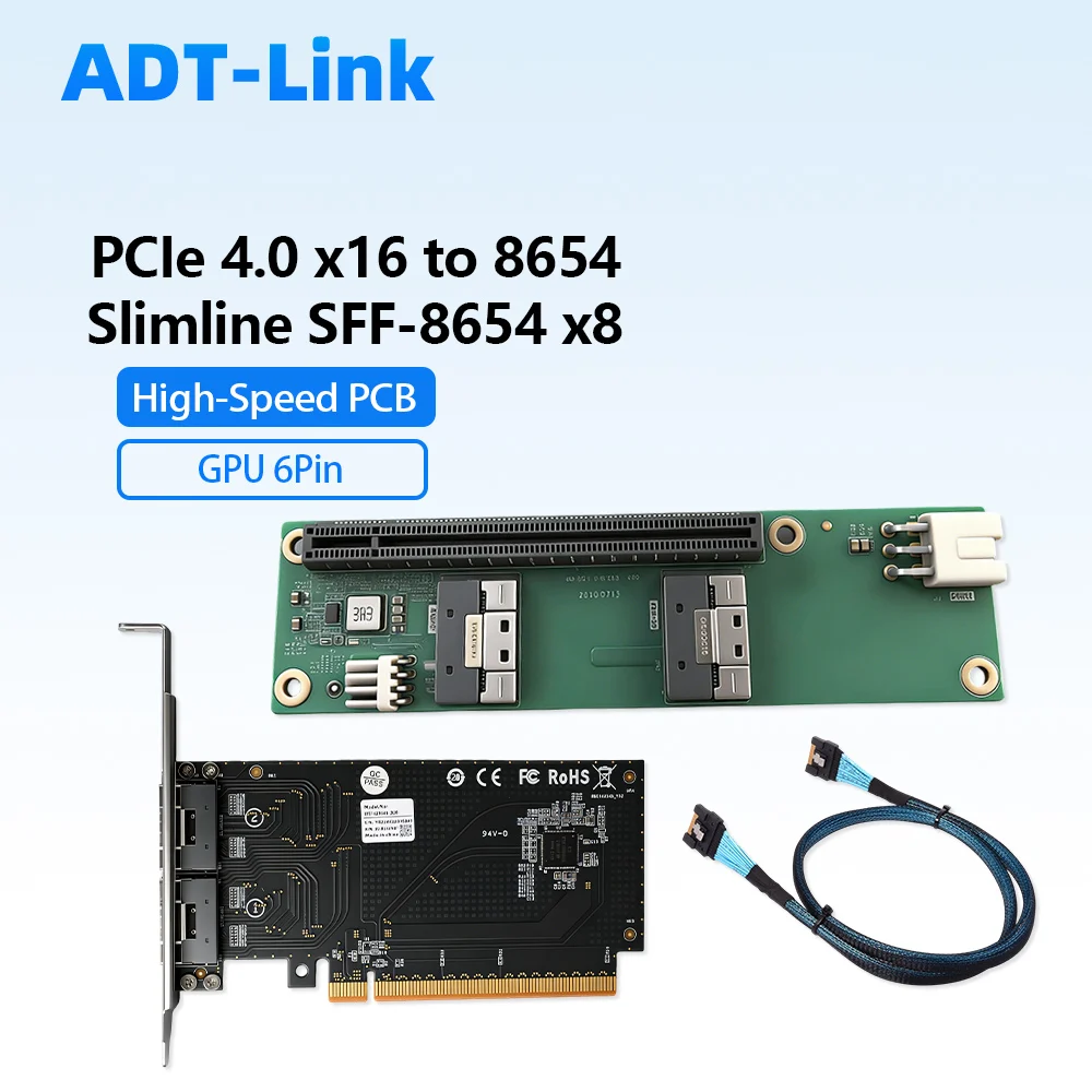PCIe 4.0 X16 To 8654 Adapter Card Backplane SFF-8654 Riser Cable Splitter for Independent Graphics External Expansion Extension