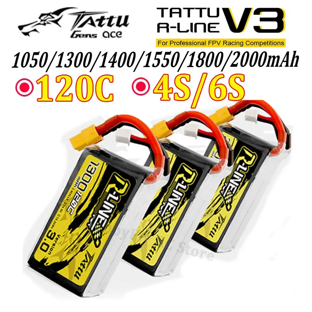 Tattu R-Line Version 3.0 V3 1050/1300/1400/1550/1800/2000mAh 120C 4S 6S 4.2V Lipo Battery w/ XT60 Plug for RC FPV Racing Drone