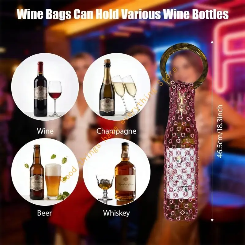 

Handcrafted Sparkling Rhinestones Wine Bottle Gift Bag with Convenient Handle Storage For Travel Accessories 55KF