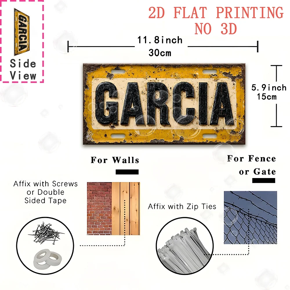 2D Flat, 2D Flat Printing,, Outdoor Plaques and Wall Art, 1pc, Retro Surname 
