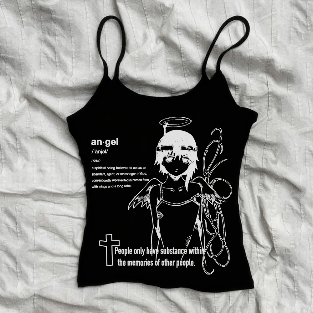Crop Top Women's Clothes Y2k Kitty Anime Girls Harajuku Pattern Tank Top 2000s Top Women's 90s Tailored Clothes Retro Emo