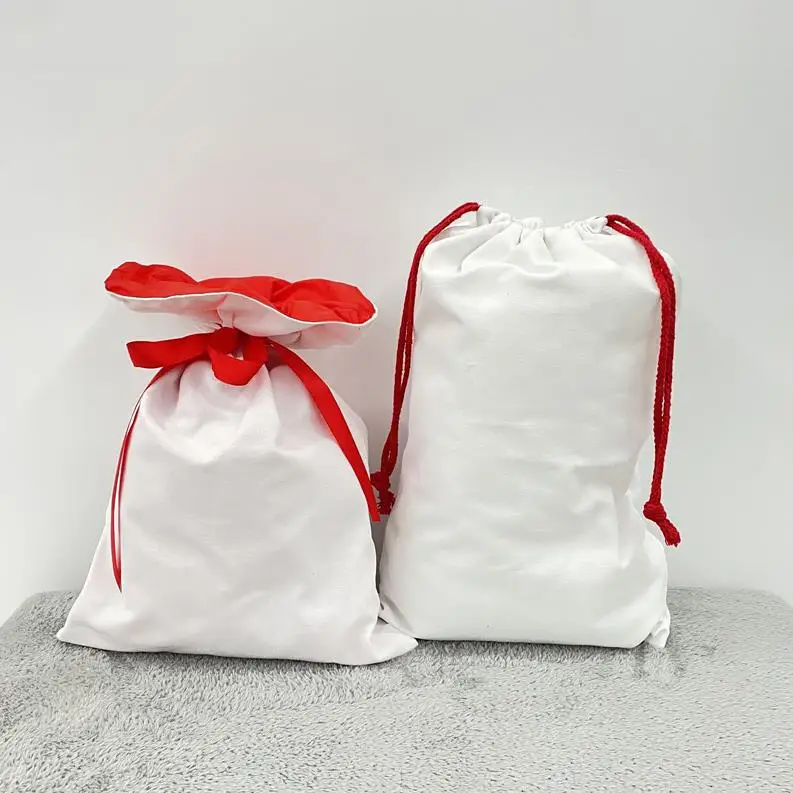 Double Layer Sublimation Blank Santa Sacks DIY Personalized Christmas Drawstring Gift Bags Pocket Heat Transfer Xmas Decor ni131