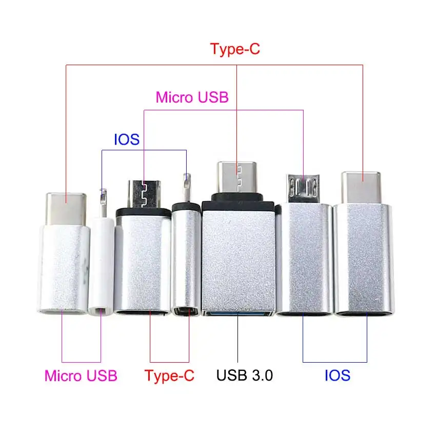 YuXi Micro USB Type C To 8pin IOS Mini Adapter for iPhone/Android Phones Charging Converter Date Cable Charger Connector