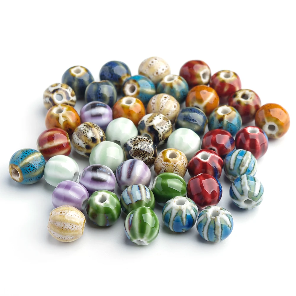 10-20pcs 11mm Ceramics Beads Pumpkin Loose Beads Colorful Glaze Beads Handmade Porcelain Beads for Jewelry Making Findings