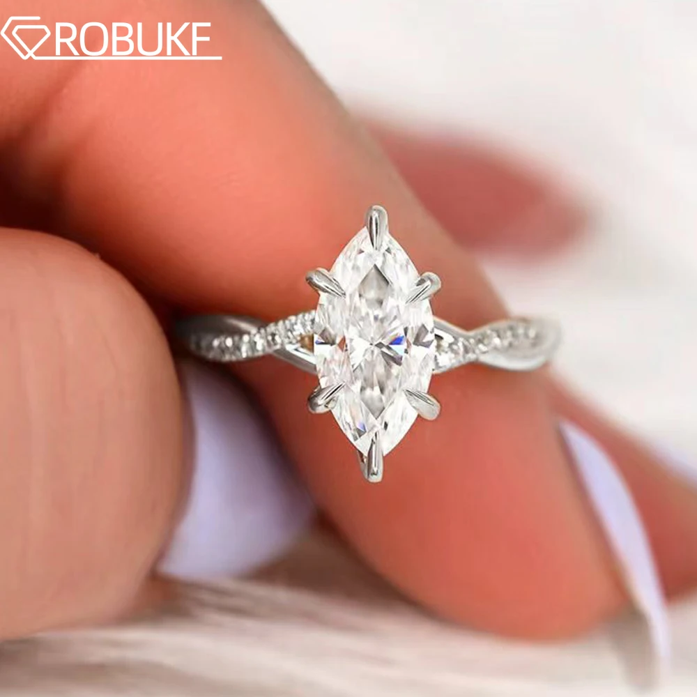 

2 Carat Twisted Moissanite Engagement Ring For Women Marquise Oval Pear Cut Diamond S925 Silver Wedding Band Bridal Jewelry GRA