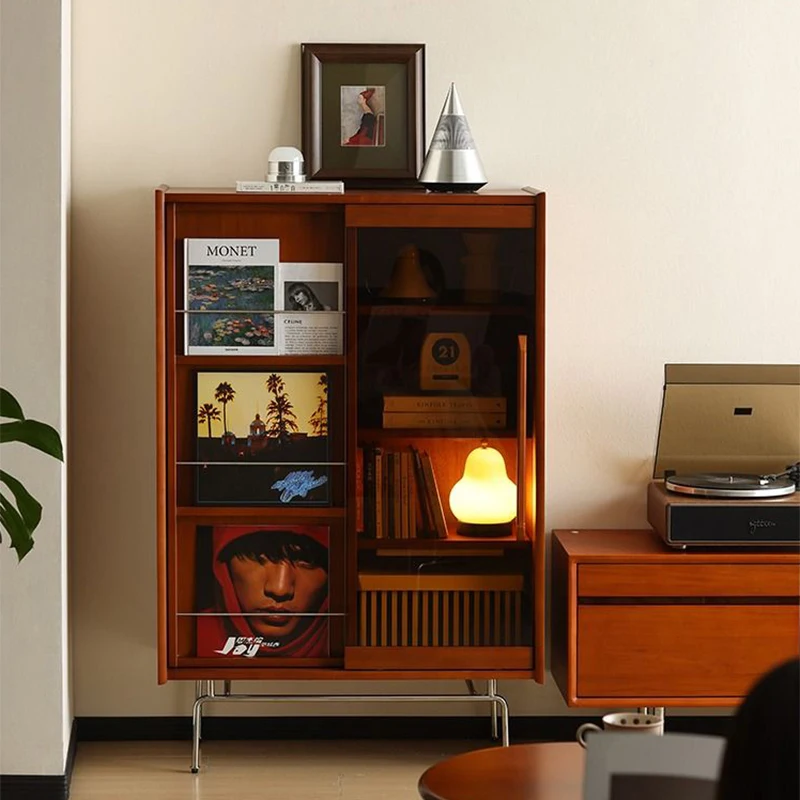 

Nordic Solid Wood Bookcase French Retro Style Glass Door Bookshelf Display Cabinet Study Magazine Cabinet Home Furniture FYBK