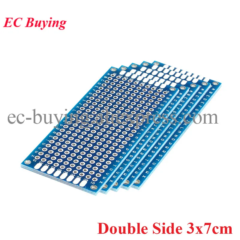 5pcs 3x7cm Double Side Prototype PCB Board Blue 3*7cm Universal Printed Circuit Board Experimental Breadboard PCB Copper Plate