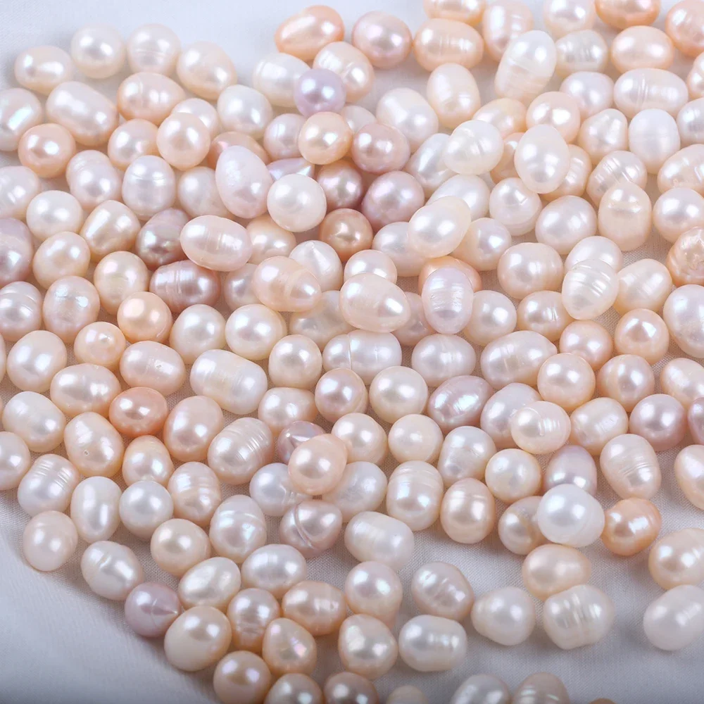 Cultured Pearls  Wholesale  9-10mm White Pink Purple Color Rice  Shape Freshwater Loose Pearls