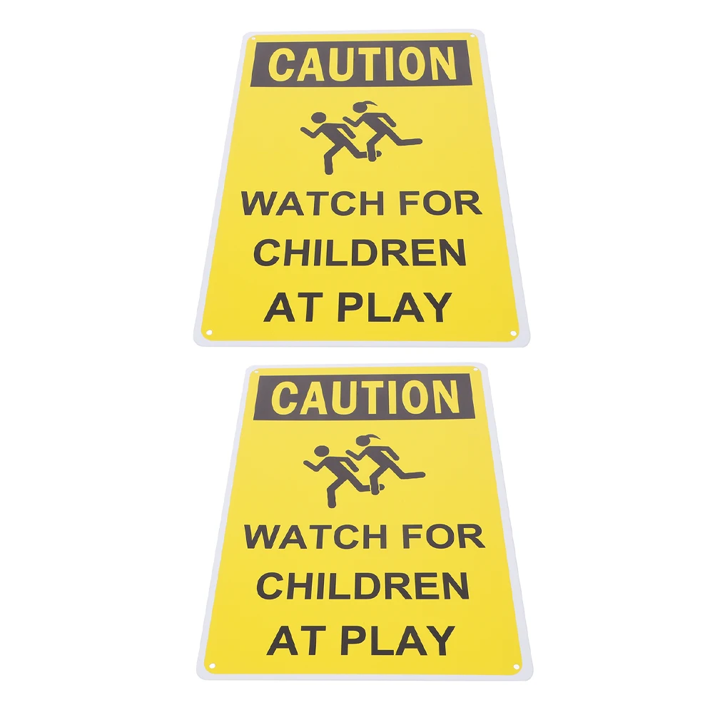 

2pcs Road Safety Signs Yellow Iron Playing Slow Down Warning Sign Deceleration Zone Street Safety Traffic