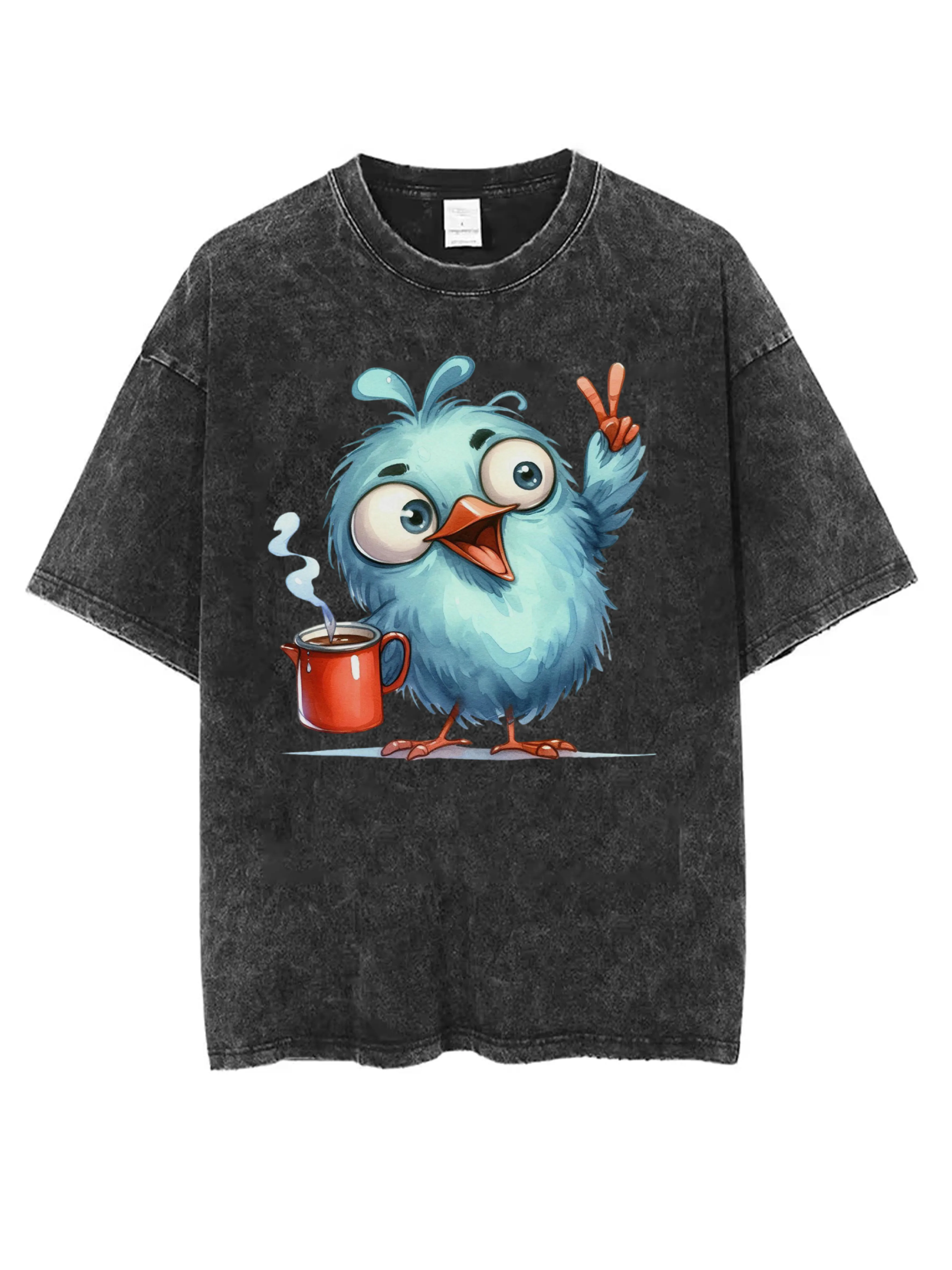 تي شيرت أسود مغسول برقبة دائرية الأكثر مبيعًا للنساء والرجال، مناسب مريح بطباعة الهالوين، قماش شتوي كاجوال مطبوع