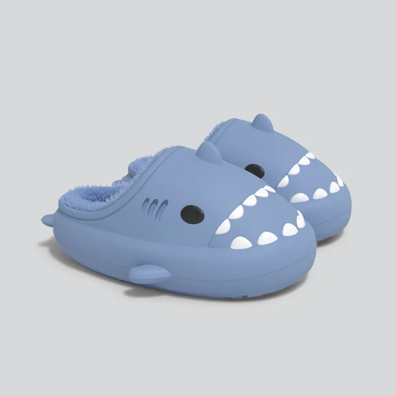 

Warm Home Slippers Winter Cartoon Shark Slipper Women Men Waterproof Thick Sole Cotton Shoes Couples Non-Slip Plush Flats