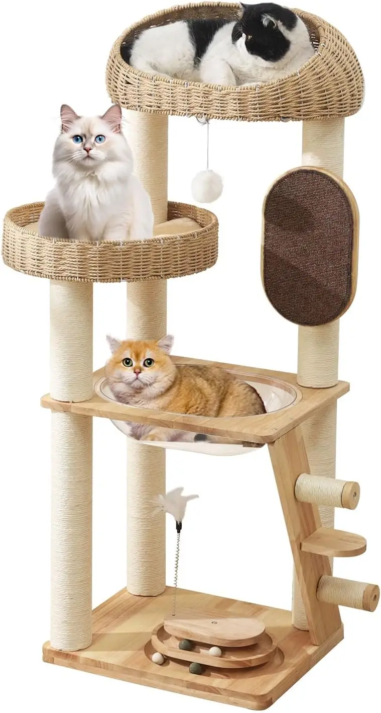 

Modern Cat Tree, Cat TreeTower with Space Capsule, Hand-Woven Basket Nest, Sisal Posts & Scratching Board, 50 Inch Heavy