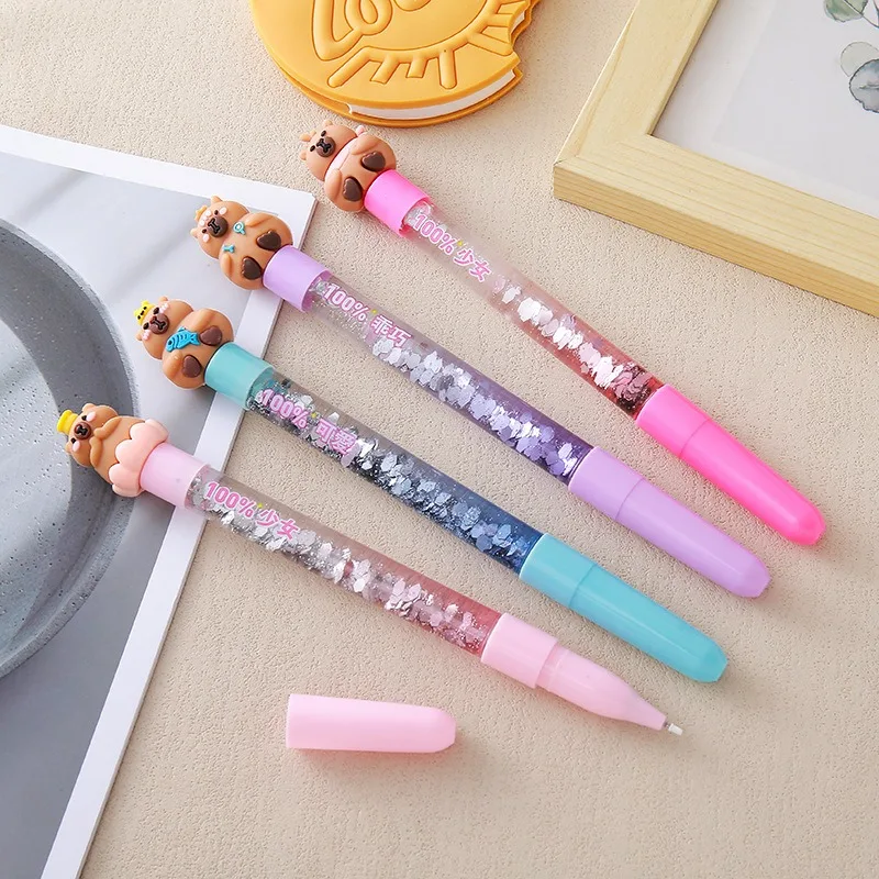 

2Pcs/Pack Capybara Gel Pen for Kids Kawaii Korean Stationery 0.5mm Quicksand Needle-type Pens School Office Supplies gift