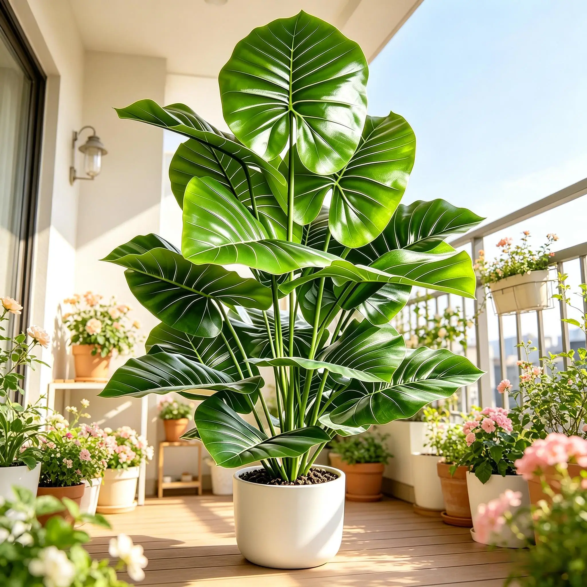 Artificial Round-Leaf Taro Plant 60-105cm, Real Touch Fake Elephant Ear Leaves for Home Indoor Outdoor Garden Office Party Decor
