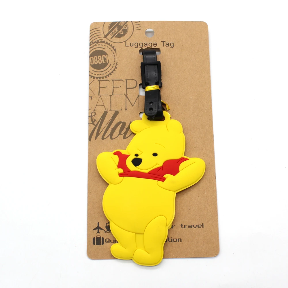 New Cartoon Pooh Bear Luggage Tag Travel Essentials Baggage Label Cute Animal Bags Pendant Anti-loss Address Card Holder Label