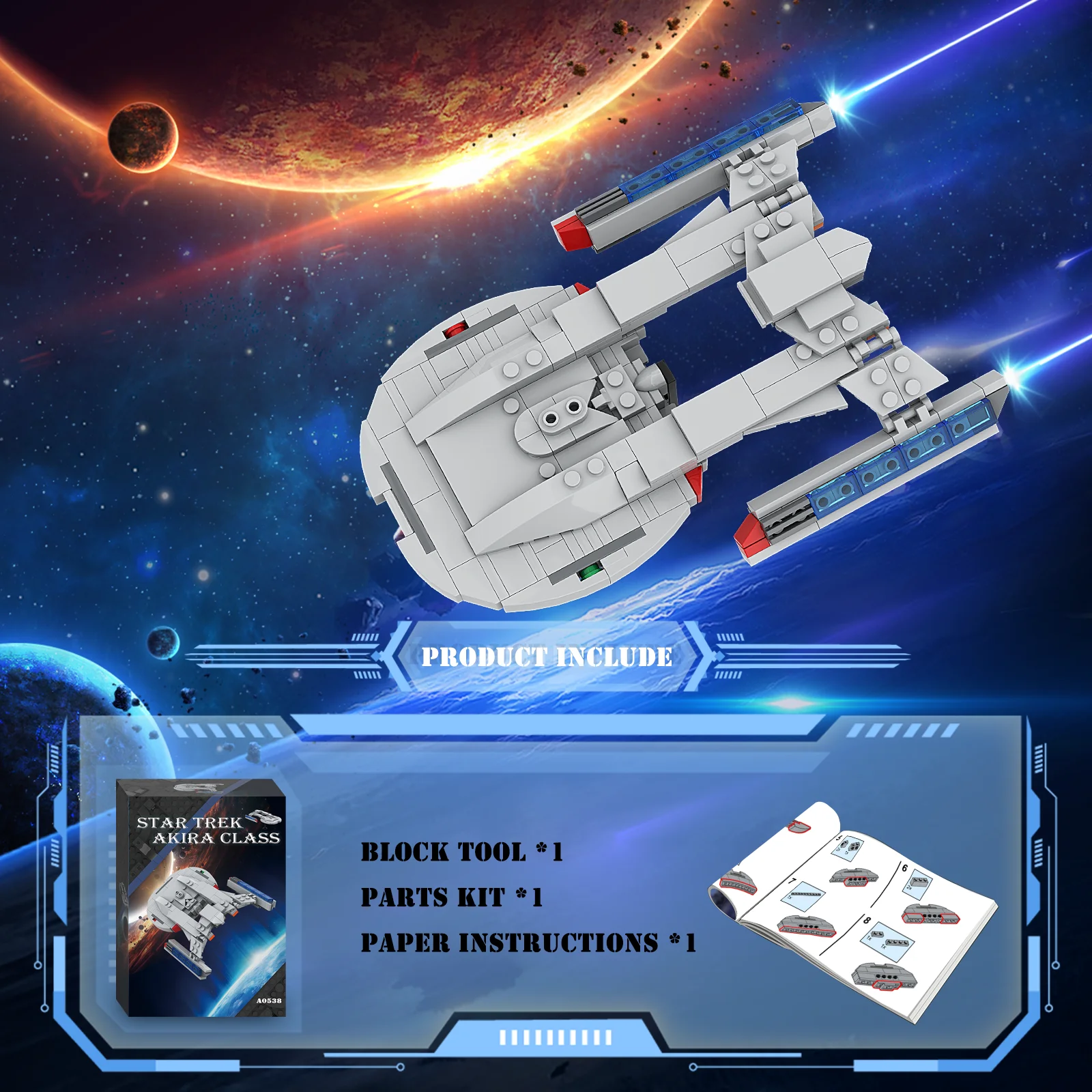Space Star Trek Class Ship Building Block Set - Spaceship Building Toy with Stand, Birthday Gift for Adults & Kids (219PCS)