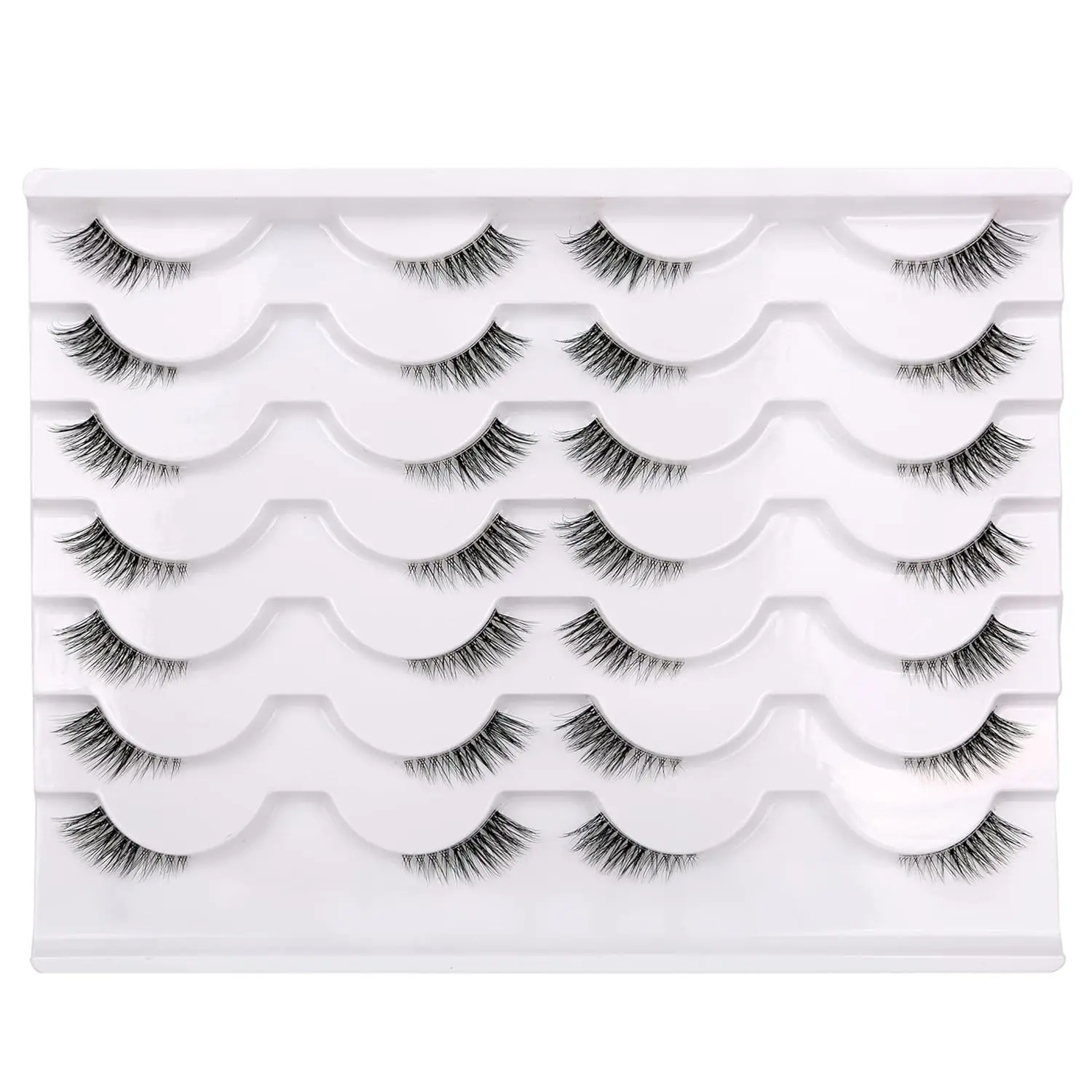 Półsztuczne rzęsy z przezroczystą opaską Wispy Cat Eye Look, Naturalne krótkie rzęsy akcentujące, Sztuczne rzęsy 14 par w opakowaniu