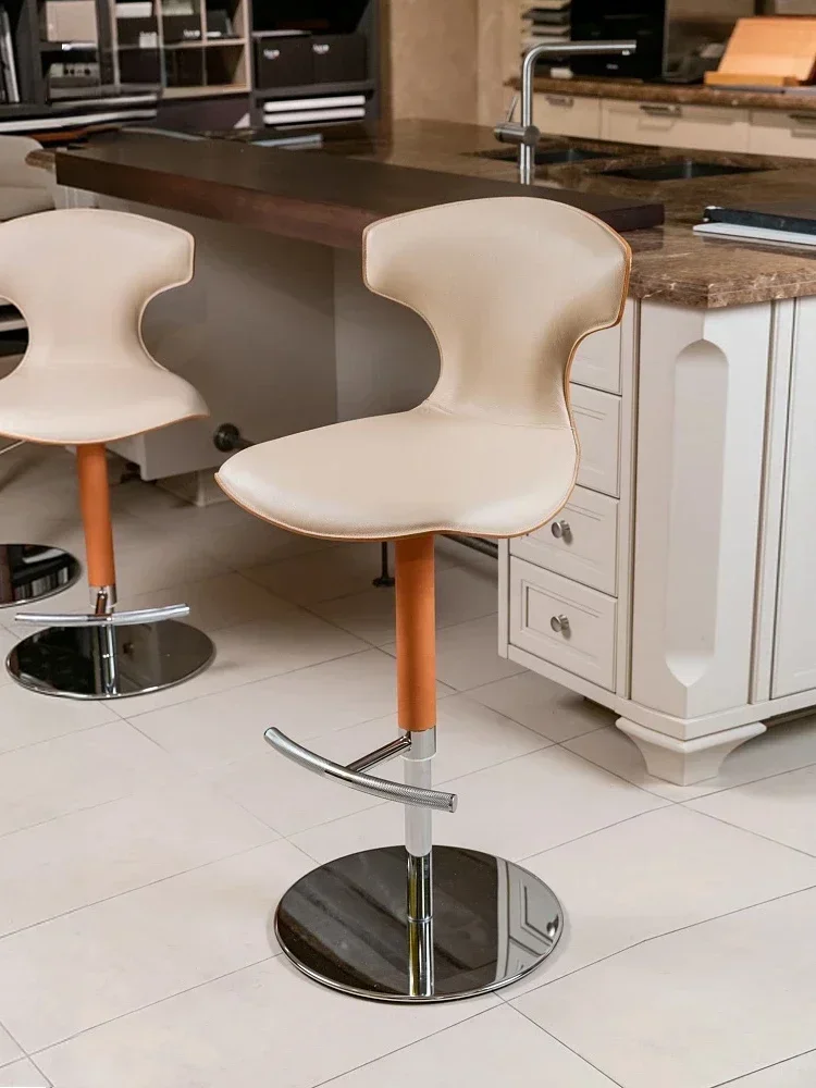 

Light luxury lifting bar chair household modern simple high stool rotating stainless steel leather chair Italian style