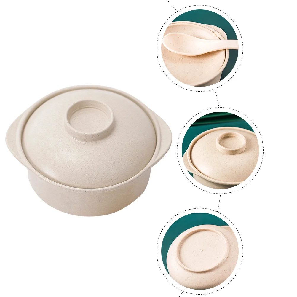 

1pc Double-Handle Rice Bowl 12Oz Insulated Anti-Scald Smooth Soup Noodle Bowl For Porridge Fruit Salad Wheat Fiber