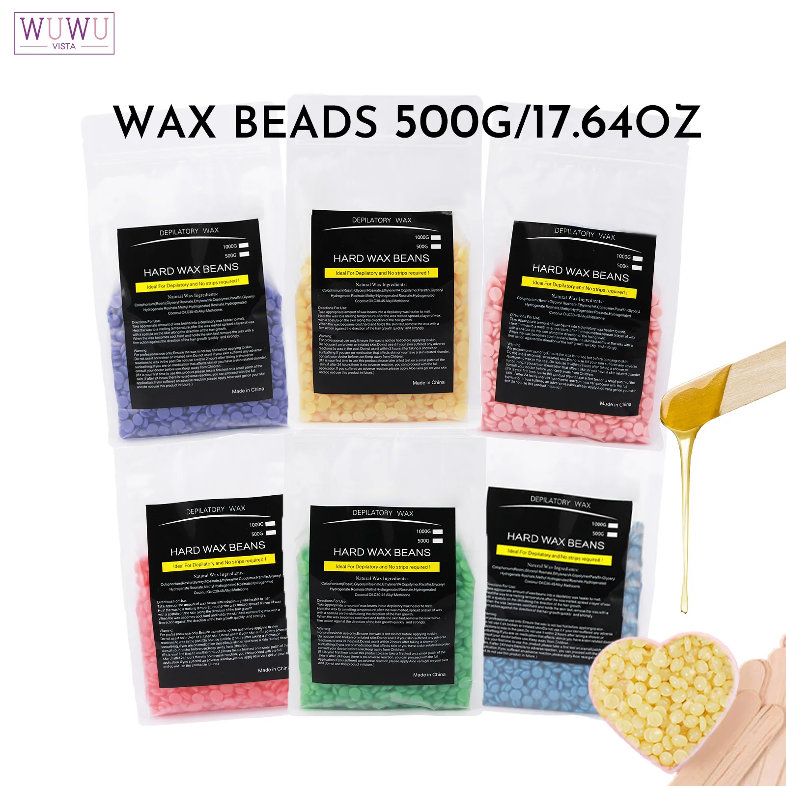 

Wax Beads, （500g/1.1lb/17.6oz）, Waxing beans for Hair Removal, Women Men, Home Waxing for All Body and Brazilian Bikini Areas