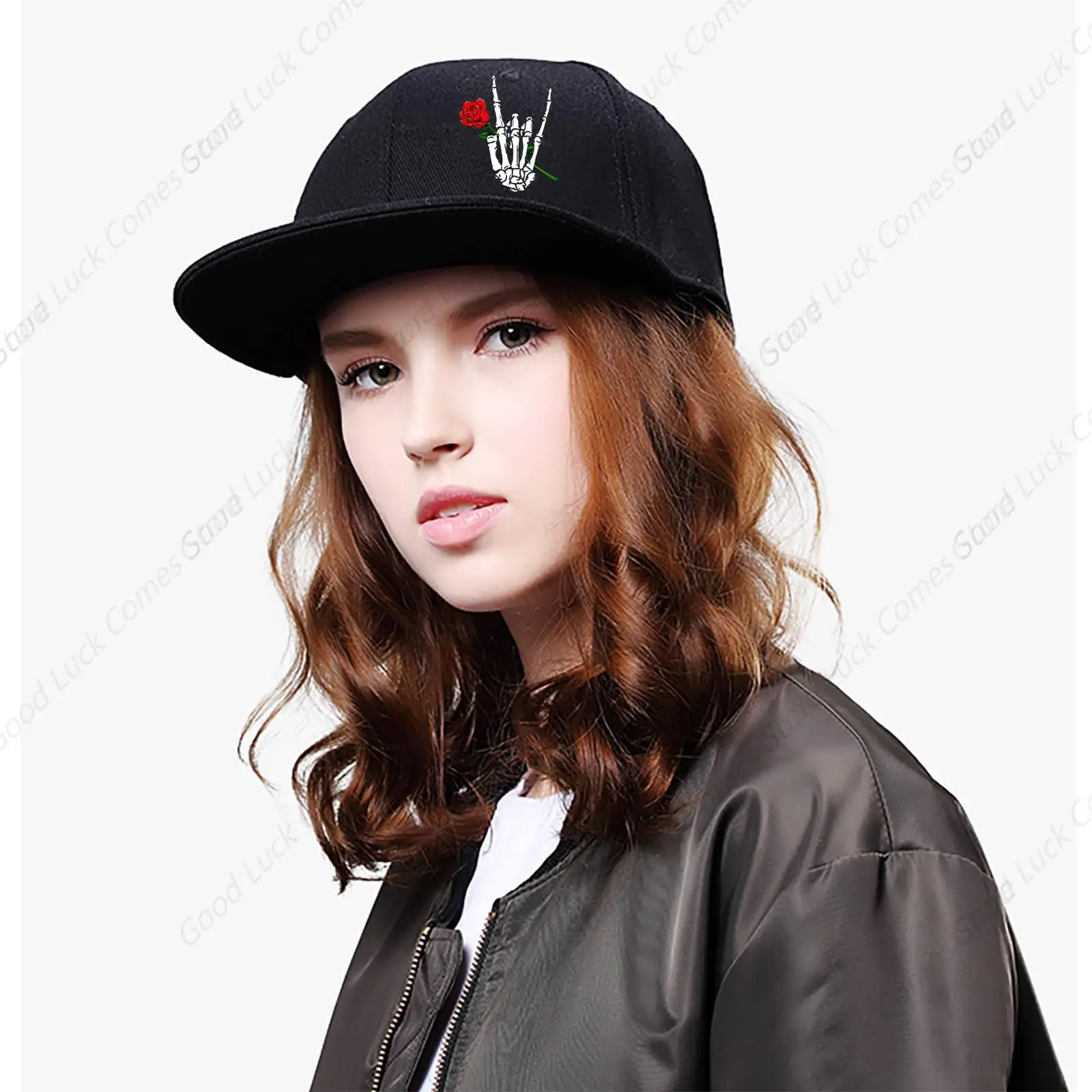 Skull Finger Rose Hat Black Baseball Caps for Men Fitted Hats Cool Hip Hop Hat Adjustable Trucker Hats Women Flat Brim Hats