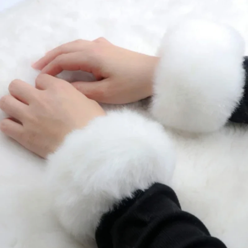 

Winter Warm Women Faux Fur Arm Sleeve Soft Elastic Wrist Slap On Cuffs Arm Warmer Plush Thicken Accessories Fashion Coat Decora