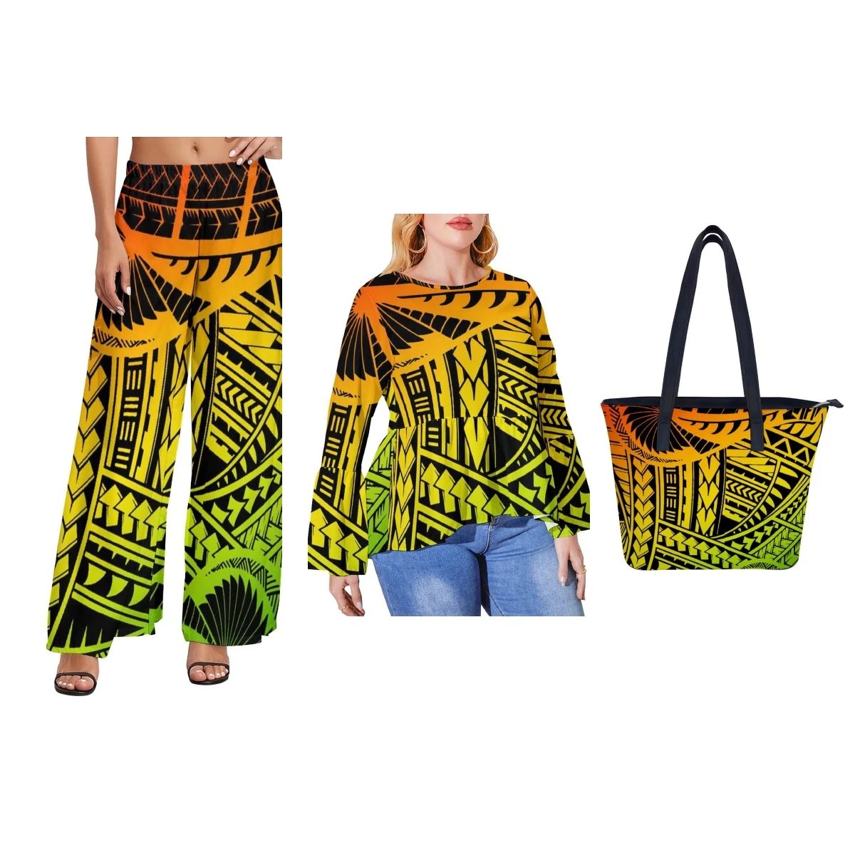 Samoan Tribal Pants Brand Design Upscale Green Tribal Clothes Islanders Autumn Summer Polynesian Size 6XL Pant for Female