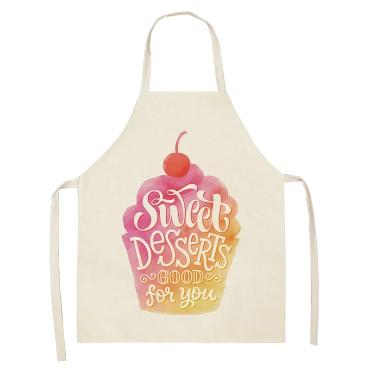 Sweet Donuts Kitchen Aprons for Women Cotton Linen Bibs Household Cleaning Pinafore Home Cooking Apron Baking Accessories