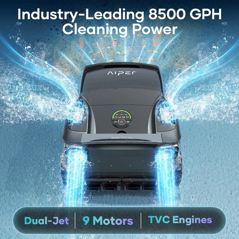 Aiper Scuba X1 Pro Max All-in-One Pool Cleaning Robot, Pool Mapping, Adaptive Path, 8500 GPH Power, TVC Engine
