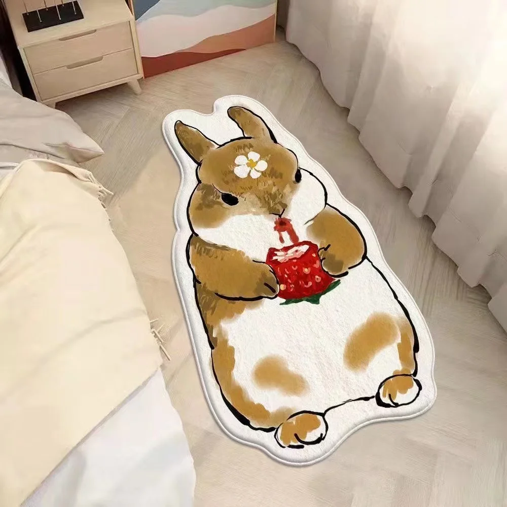 Cartoon Kawaii Cat Carpet Rug Plush Shaggy Fluffy Thicken Floor Mat Doormat Cute Irregular Bedside Carpet Kid Girl Bedroom Decor