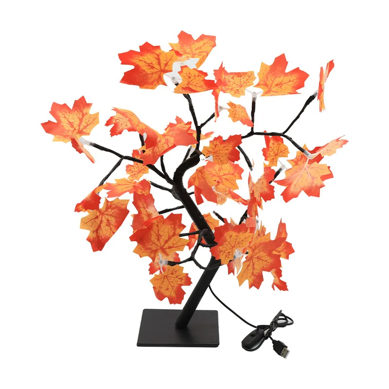 Lámpara de mesa de árbol de flores de hadas de hoja LED, luz de noche rosa, regalos para boda, fiesta, Otoño, decoración de Halloween, feliz, 24 y 48