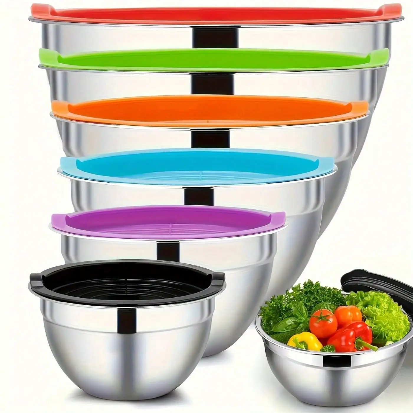 

TAIMASI Миски из 7 частей из нержавеющей стали с крышками — вложенность для выпечки/приготовления/охрания