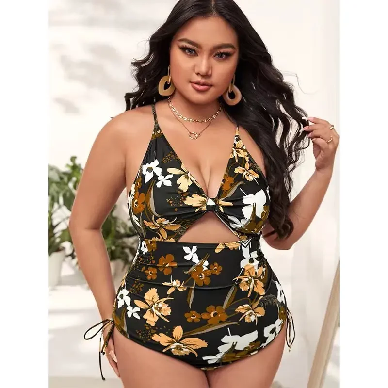 Oversized Damesbadpak, Uit Één Stuk Verbeterd Badpak, Tankini Met Print, 4xl, 2024