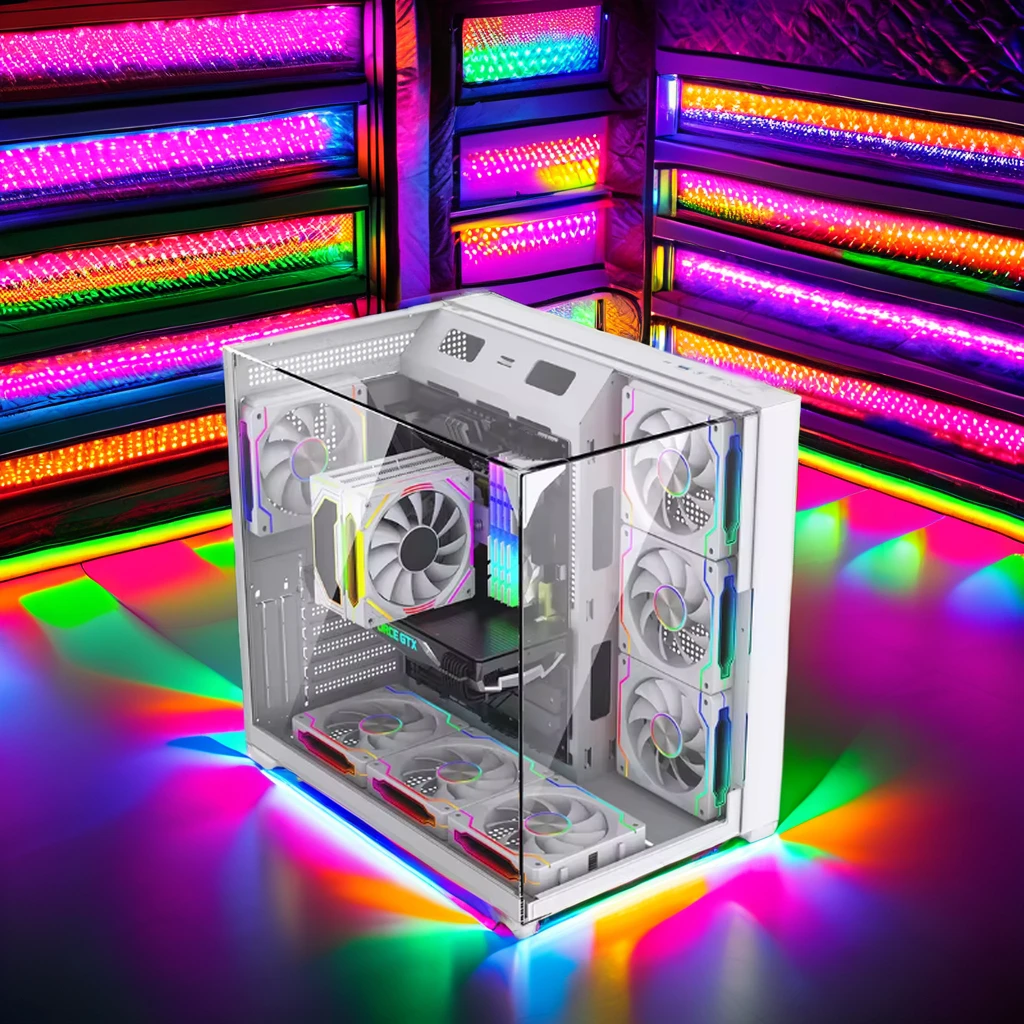 حافظة كمبيوتر بيضاء هيكل برج كامل مع مروحة USB3.0 ATX M-ATX Mini ITX خزانة ألعاب بلاستيكية وحدة المعالجة المركزية مخزنة حافظات وأبراج الكمبيوتر