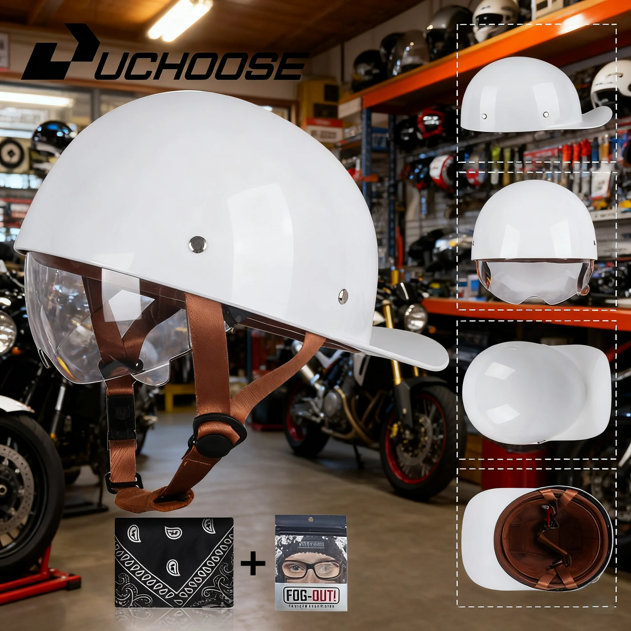 

Uchoose Baseball Cap Helmet Motorcycle Vintage Retro Helmets Summer Open Face Scooter Cruiser Chopper Gangster DS Men Women Kid