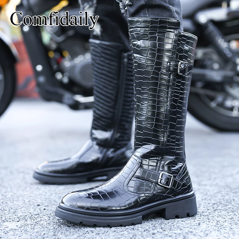 

The Popular Crocodile Pattern Side Zipper Men Classic High Top Boots in Europe America Personalized Youth Fashion Boots