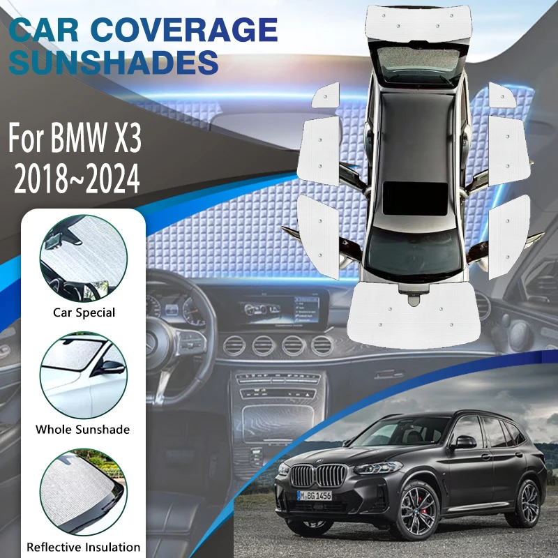 

Full Cover Sunshades For BMW X3 M Sport G01 SUV 2018-2024 Summer Sunproof Shade Covers Window Visors Windshield Auto Accessories