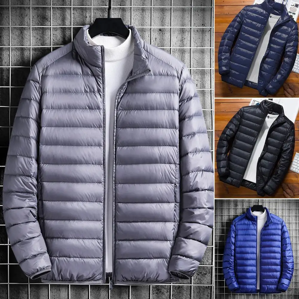 Chaqueta de plumón ligera para hombre, abrigo informal con cuello levantado, Parkas cálidas, Color sólido, otoño e invierno, novedad