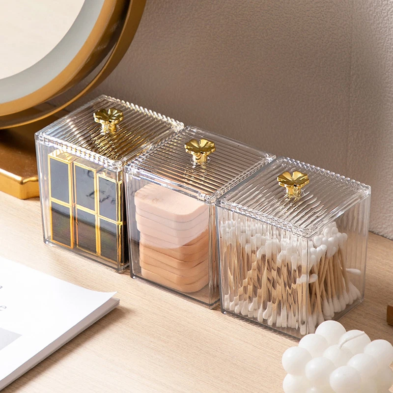 

2023 Makeup Storage Pad Organizer Bathroom Storage Box For Cotton Swabs Cosmetics Jewelry Remover pad Container with Bamboo Lid