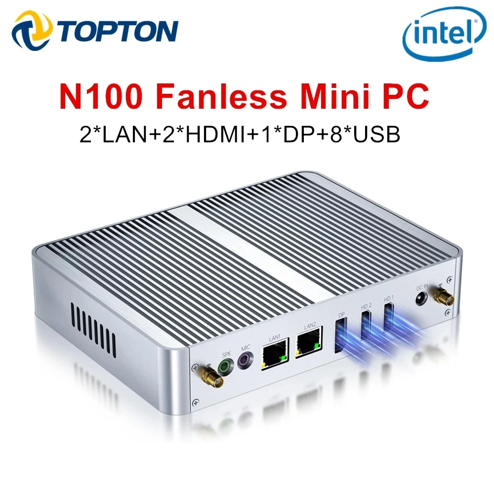 Topton M4 Fanless PC Mini Computer Intel N100 Windows 11 3xStorage 3x4K Display Dual LAN Firewall Router Office MINIPC 0 Noise